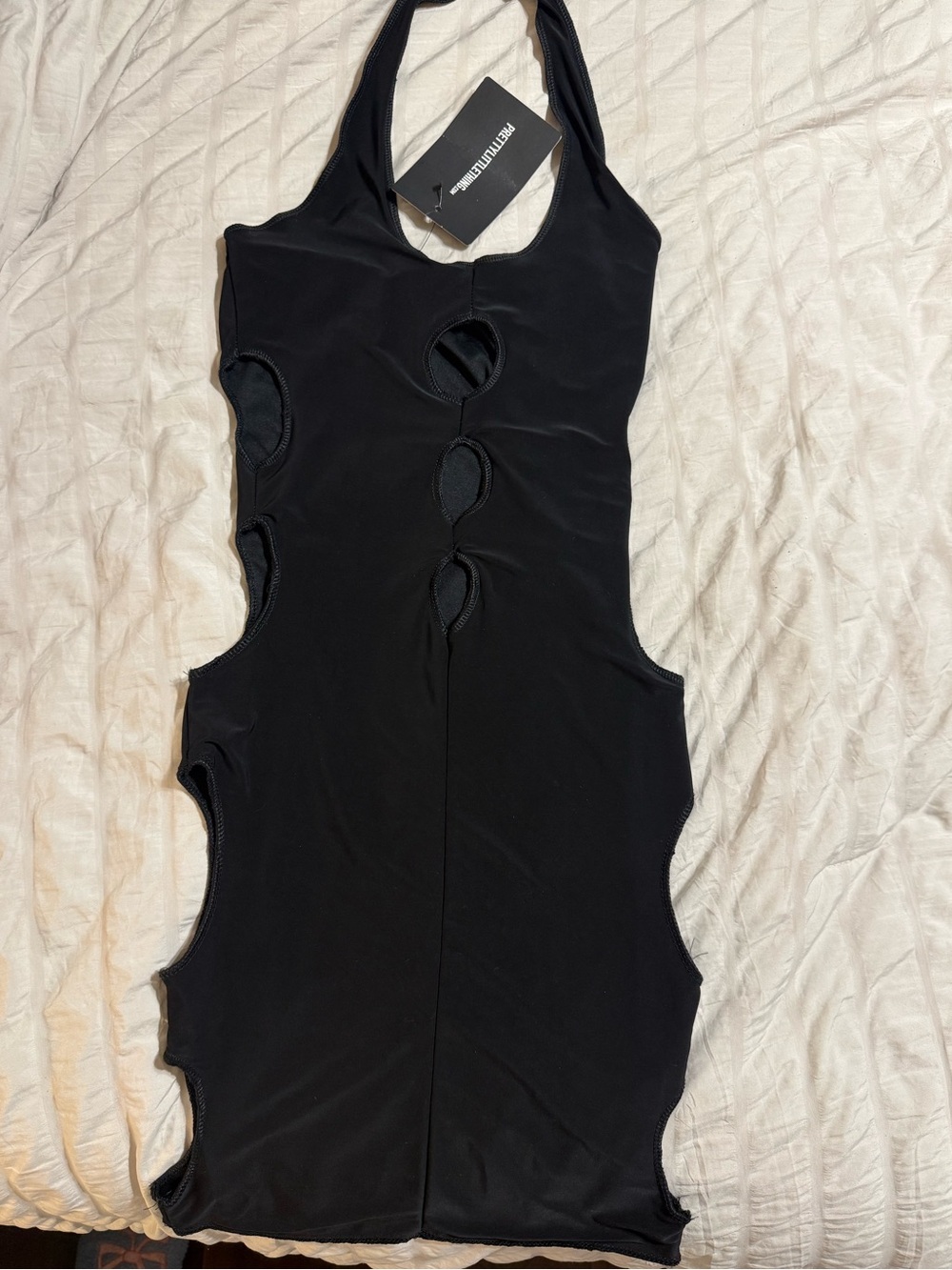 PrettyLittleThing Black Cutout Halter Tank Top